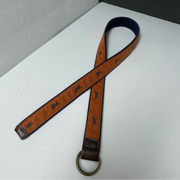 J.Crew‎ Belt womens size 42x1.8 inch  Orange Blue Retriever Dog print Cotton - Picture 8 of 13